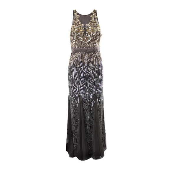 adrianna papell black and gold dress